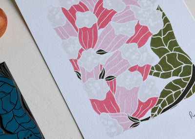 British Woodland Foxglove Linocut Art | A5 or A4 Art Print on Cotton Paper