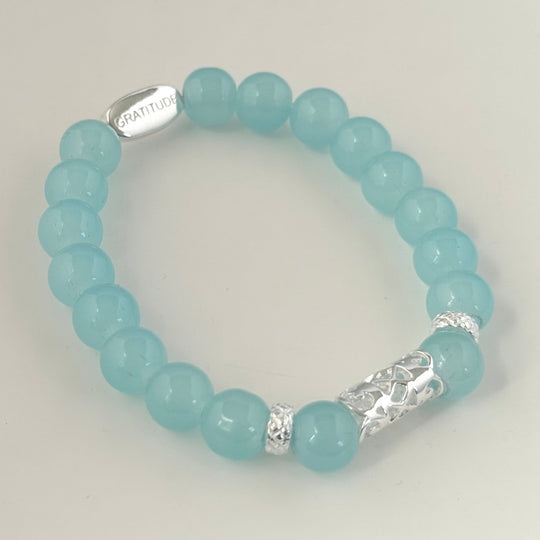 Aqua Chalcedony and Sterling Silver Beaded Bracelet