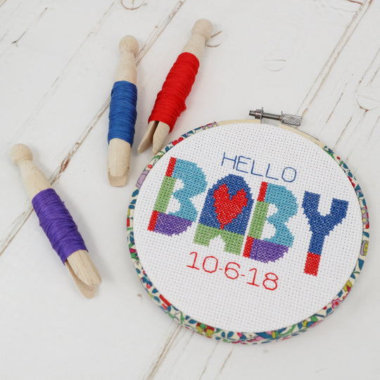 Baby, Embroidery Hoop Wall Hanging, Cross Stitch Kit