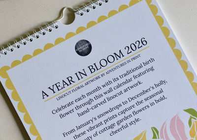 A Year in Bloom Hanging Wall Calendar 2026 Featuring Floral Linocut Artwork