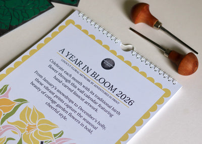 A Year in Bloom Hanging Wall Calendar 2026 Featuring Floral Linocut Artwork