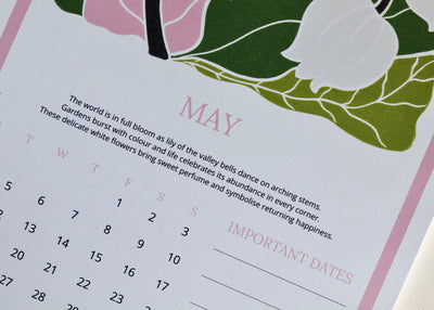A Year in Bloom Hanging Wall Calendar 2026 Featuring Floral Linocut Artwork