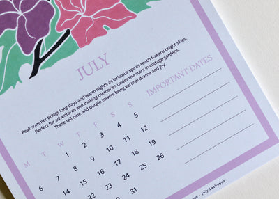 A Year in Bloom Hanging Wall Calendar 2026 Featuring Floral Linocut Artwork