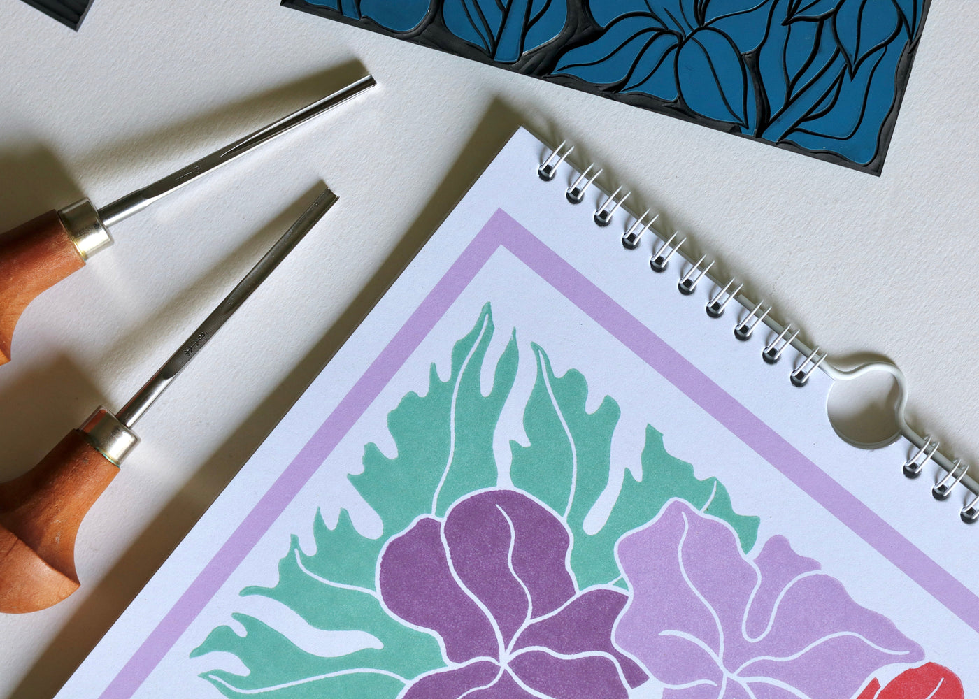 A Year in Bloom Hanging Wall Calendar 2026 Featuring Floral Linocut Artwork