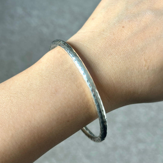 Sterling Silver Narrow Hammered Bangle