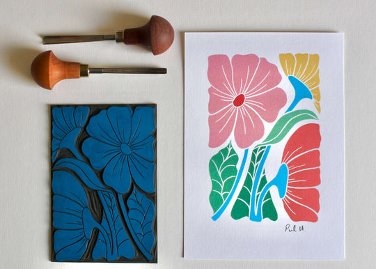 Bold & Beautiful Floral Linocut Art Print | A5 or A4 Art Print