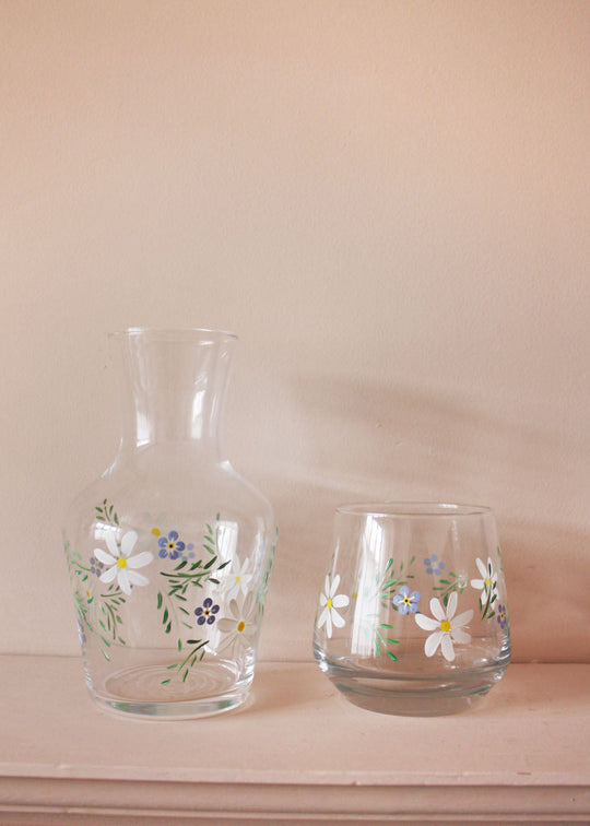Cosmos & forget me not carafe & glass set