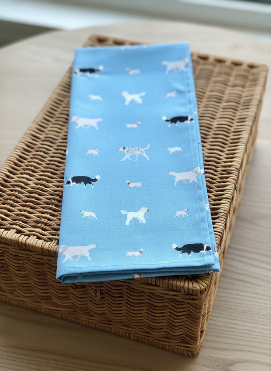 Dog Design Tea Towel in Sage or Blue