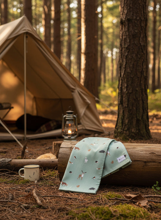 Woodland Wildlife Tea Towel in Smoke Green