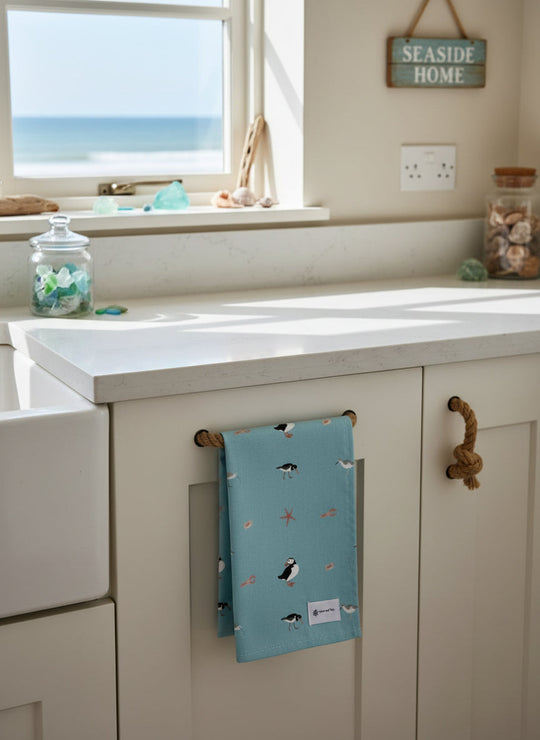 Coastal Birds Tea Towel in Canal Blue