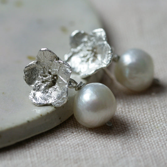 Pearl and Hedgerow flower earrings
