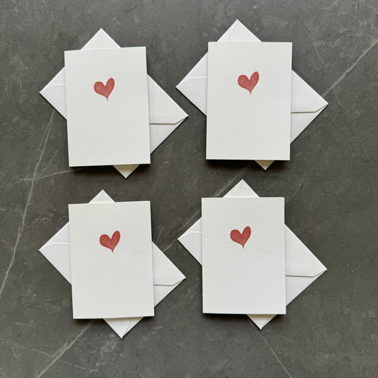 Small note cards with red watercolour love heart