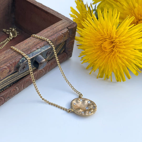 Necklace in 9k Yellow Gold with Big Disc and Diamonds
