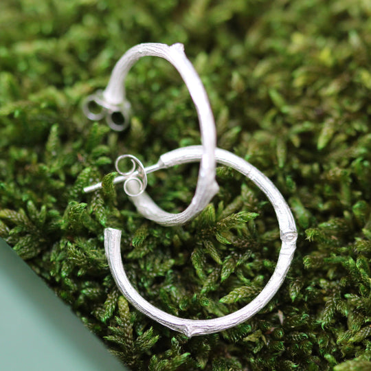 Silver Twig Hoop Earrings