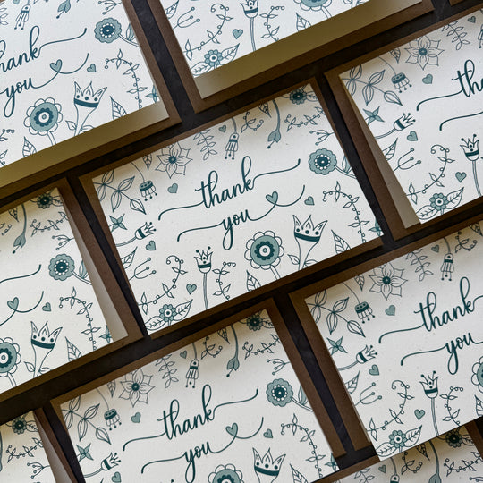 Thank You Note Cards - Teal Florals