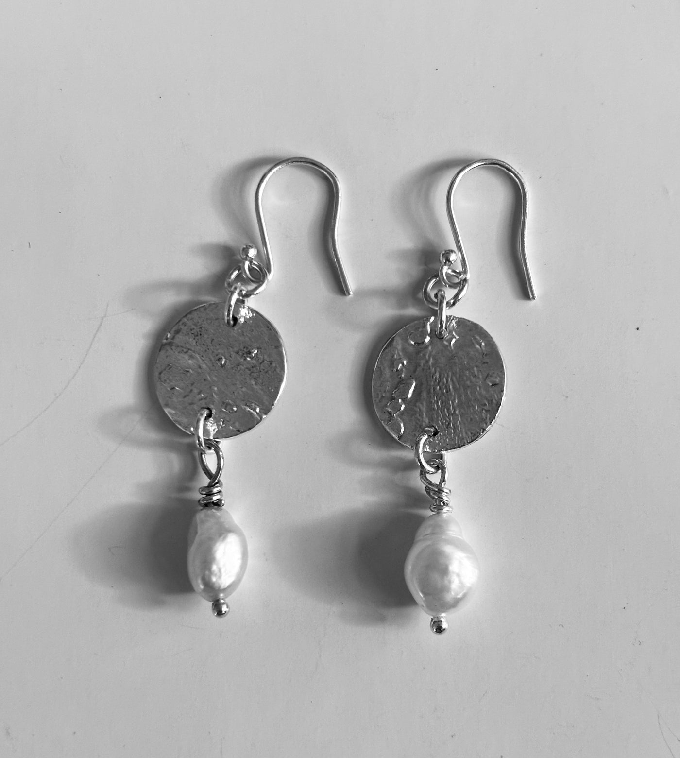 Keshi Pearl Earrings with silver disc