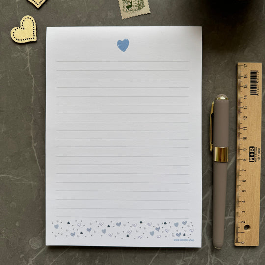 A5 Blue Love Heart Notepad