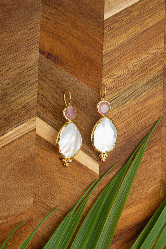 Pink Drop Earrings with Pearl and Stone
