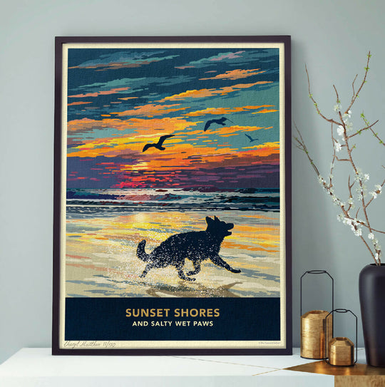GERMAN SHEPHERD 'SUNSET ON THE BEACH' LIMITED EDITION ART PRINT