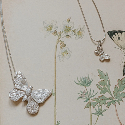 Large Silver Butterfly Pendant Necklace