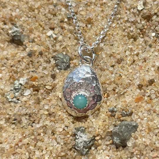 Hammered Pebble Gemstone Pendant Pendant Necklace sterling silver