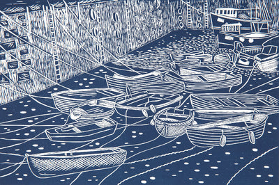 Low Tide Mevagissey, Limited Edition Lino Print