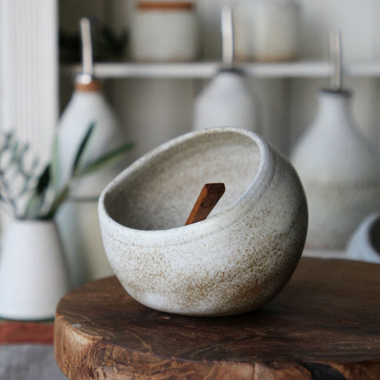 Handcrafted Stoneware Salt Pig. Coastal Inspired Ceramic Salt Cellar