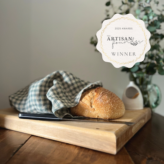 Sea Green Check Linen Bread Bag