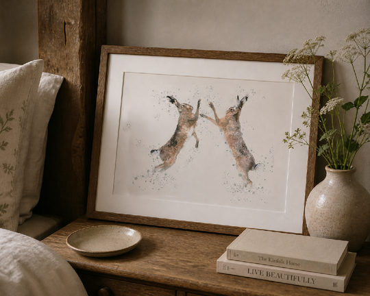 Watercolour Hare Print - 'Boxing Hares'