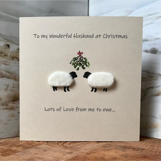 Husband Christmas Card - Handmade Wool Sheep