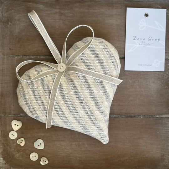 Lavender Heart in Sail Blue Natural Stripe cotton by Susie Watson Designs