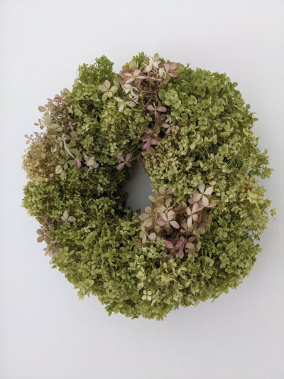 Handmade Dried Hydrangea Wreath – Soft Green