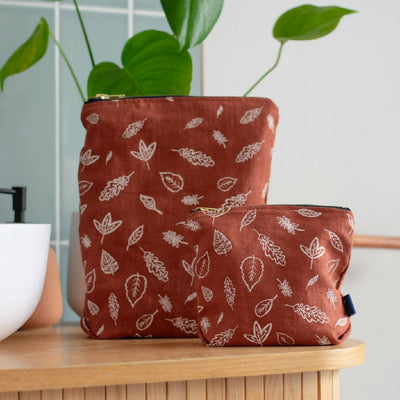 Linen Toiletry Bag with Leaf Design