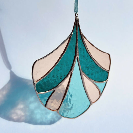 Stained Glass Art Deco Suncatcher Decoration in Blush and Teal
