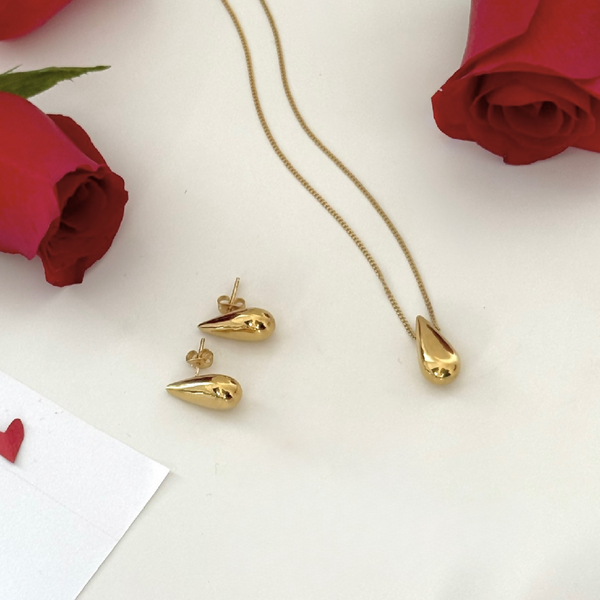 Gold Plated Fine Silver Necklace with Teardrop-Shaped Pendant