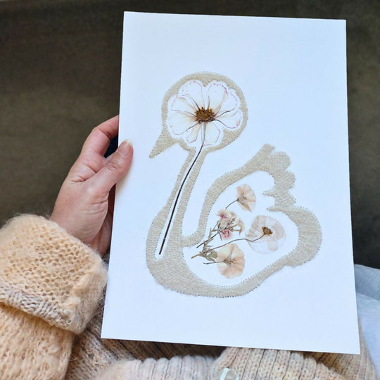 Floral Swan Embroidered Art