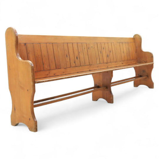 Victorian Waxed Pine Church Pew. Antique Chapel Bench. Original Pitch Pine Seat