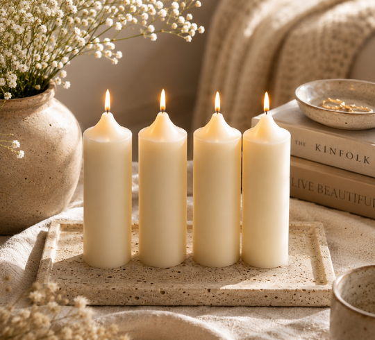 Luxury White Unscented Soy Wax Pillar Candle Gift Set – Pack of 4