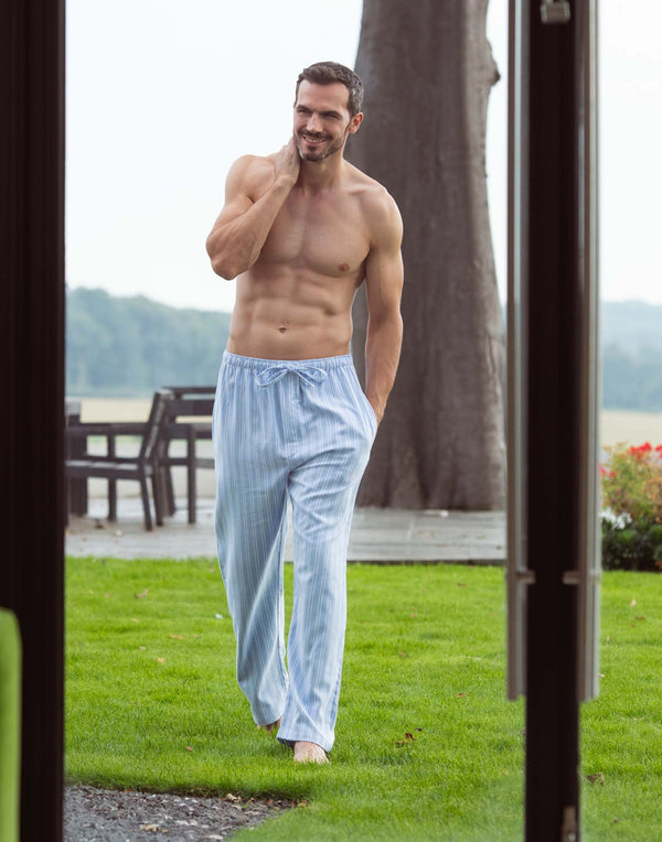 Men's Brushed Cotton Pyjama Trousers – Westwood Blue Stripe