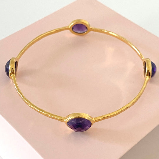 Amethyst Gemstone Bangle in Gold Plated Sterling Silver