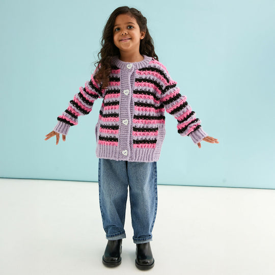 Bernice Kids Stripe Cross Stitch Cardigan - Lilac