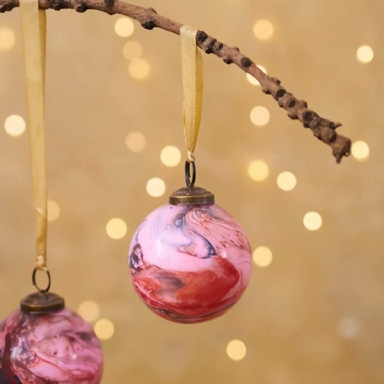 Pink & Gold Marble Effect Glass Bauble