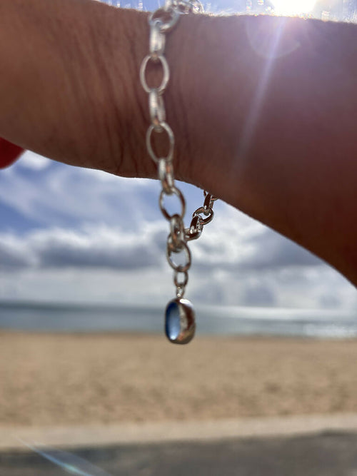 Blue Seaglass chunky chain bracelet