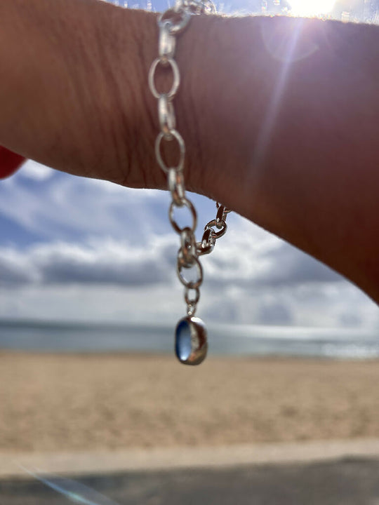Blue Seaglass chunky chain bracelet