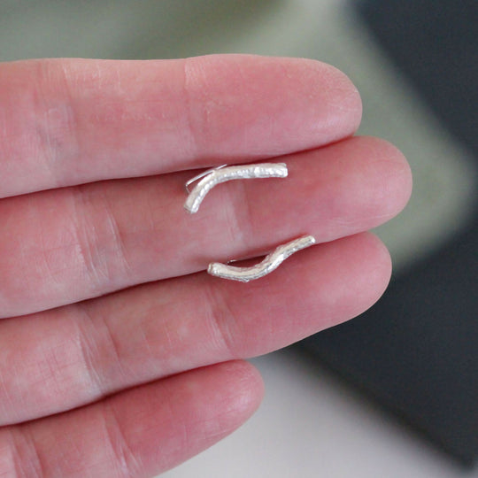 Recycled Fine Silver twig ear climbers | Handmade Nature inspired earrings