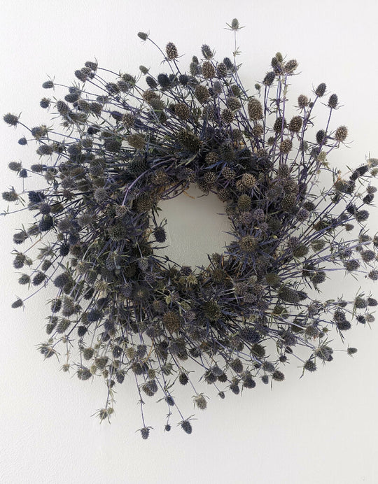 Handmade Wreath made with Dried Blue Eryngium Thistle