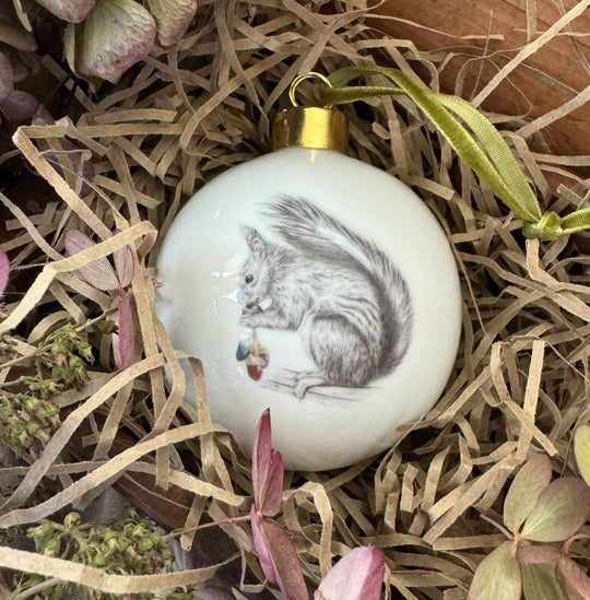 Fine Bone China Festive Red Squirrel Christmas Bauble Decoration