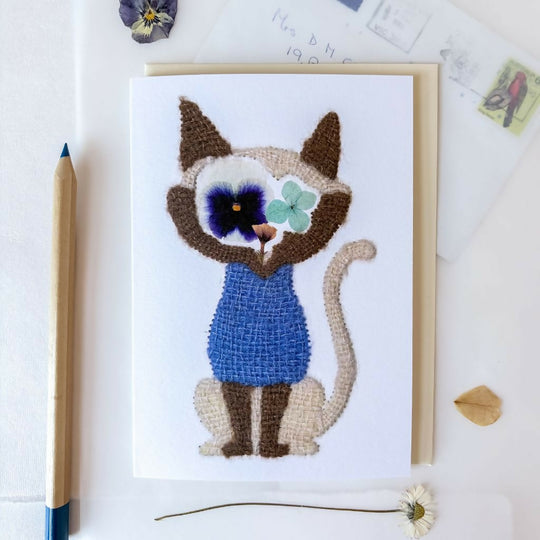 Botanical Siamese Cat Greetings Card