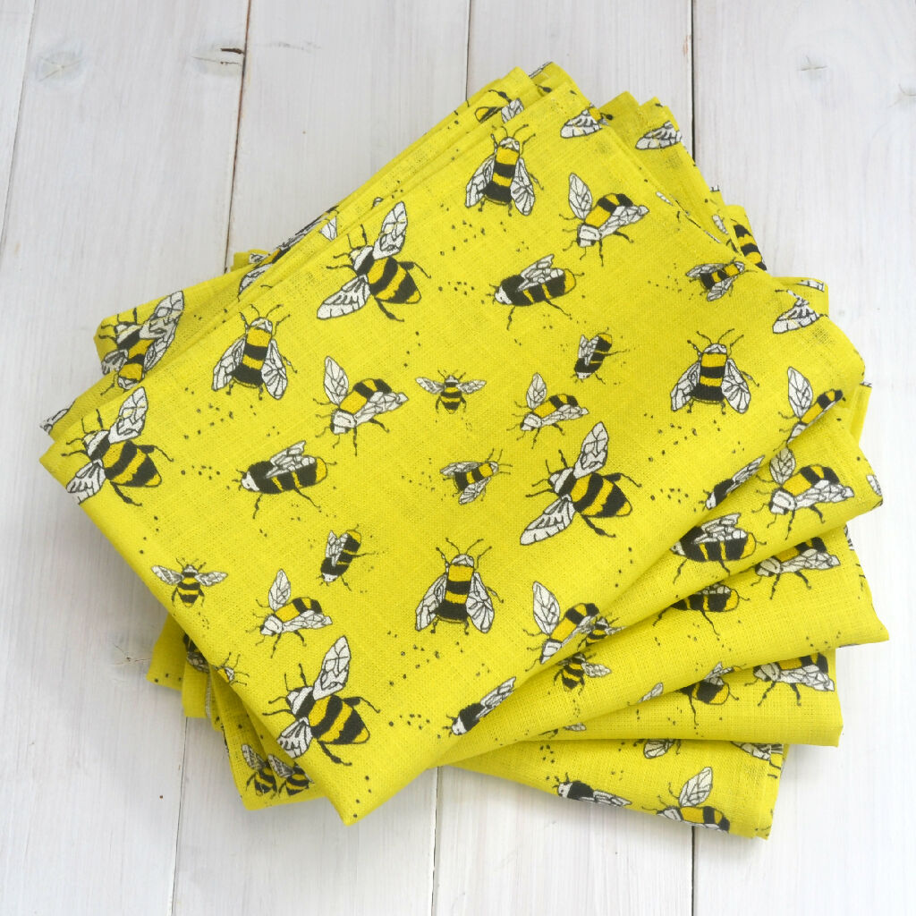 Bee Linen Tea Towel in Yellow