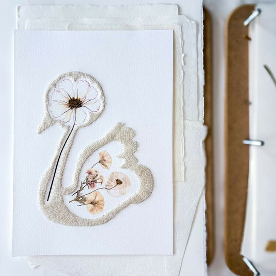 Floral Swan Embroidered Art
